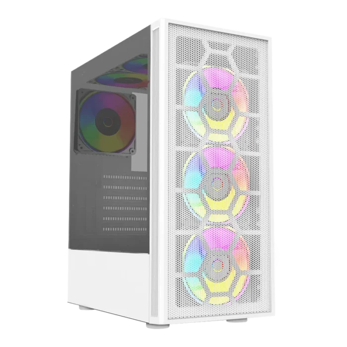 GABINETE GAMER MEDIA TORRE DRAGONFLYII GM740 ATX CRISTAL/MALLA BLANCO - Imagen 1