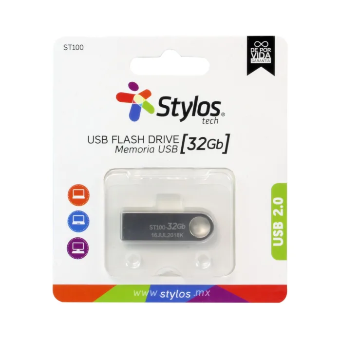MEMORIA USB STYLOS 32 GB ST100 FLASH 2.0 PLATA STMUSB3B - Imagen 1