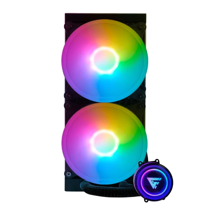 ENFRIAMIENTO LIQUIDO GAME FACTOR 2x120 RGB 250W 70 CFM NEGRO LQG601 BK - Imagen 1