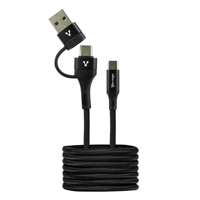 CABLE VORAGO TIPO C-C C/ADAPT USB PD 60W 1MT CARGA RAPIDA NEGRO CAB-126 - Imagen 1