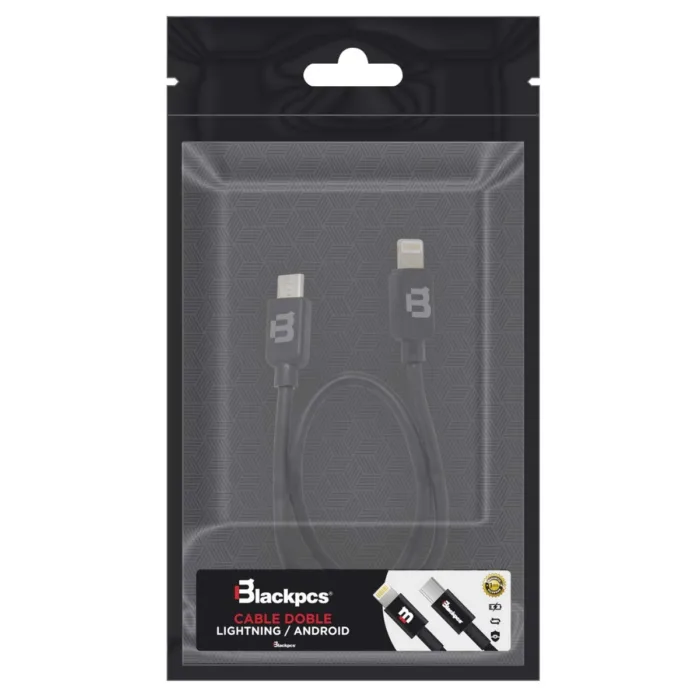 CABLE PLASTICO BLACKPCS DOBLE PUNTA V8/LIGHTNING NEGRO 30CM(CABLDPP-1) - Imagen 1
