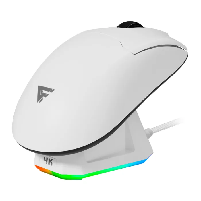 MOUSE GAME FACTOR INAL. WIRELESS 2.4G+BT, PIXART 3395, 26K DPI, 4K HZ BASE RGB 56G (MOW800-WH) - Imagen 1