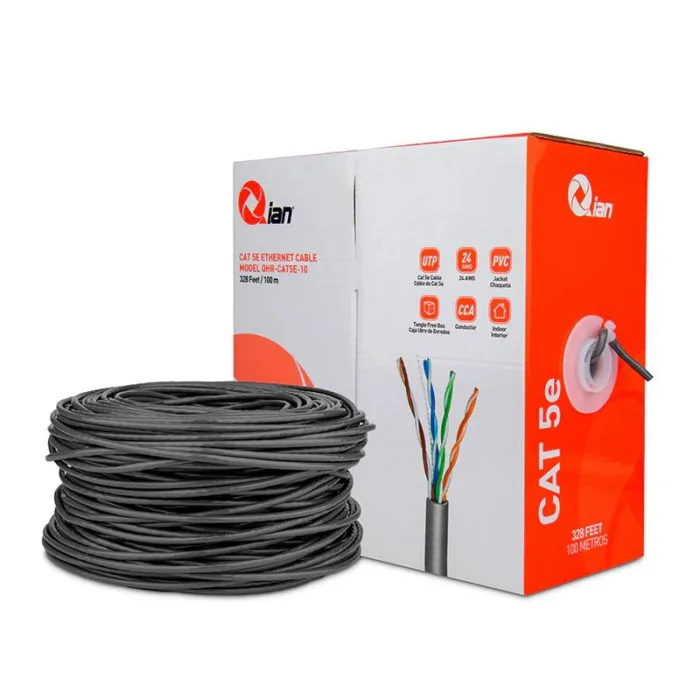 BOBINA QIAN 100MTS /UTP CAT5E / INTERIOR/GRIS/ 24 AWG / QHR-CAT5E-10 - Imagen 1