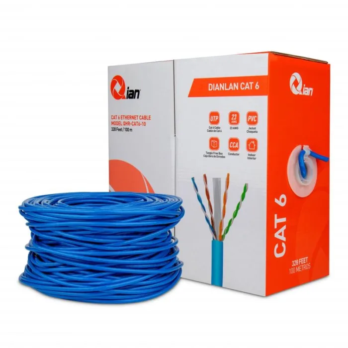 BOBINA QIAN 100MTS /UTP CAT6 / INTERIOR/ AZUL/ 23 AWG / QHR-CAT6-10 - Imagen 1