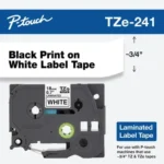 CINTA LAMINADA BROTHER TZE241G ESTÁNDAR, TEXTO NEGRO SOBRE CINTA BLANCA DE 18MM X 8M