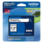 CINTA BROTHER TZE231G LAMINADA 12MM SUPER ADHESIVA TEXTO NEGRO SOBRE FONDO BLANCO 8M